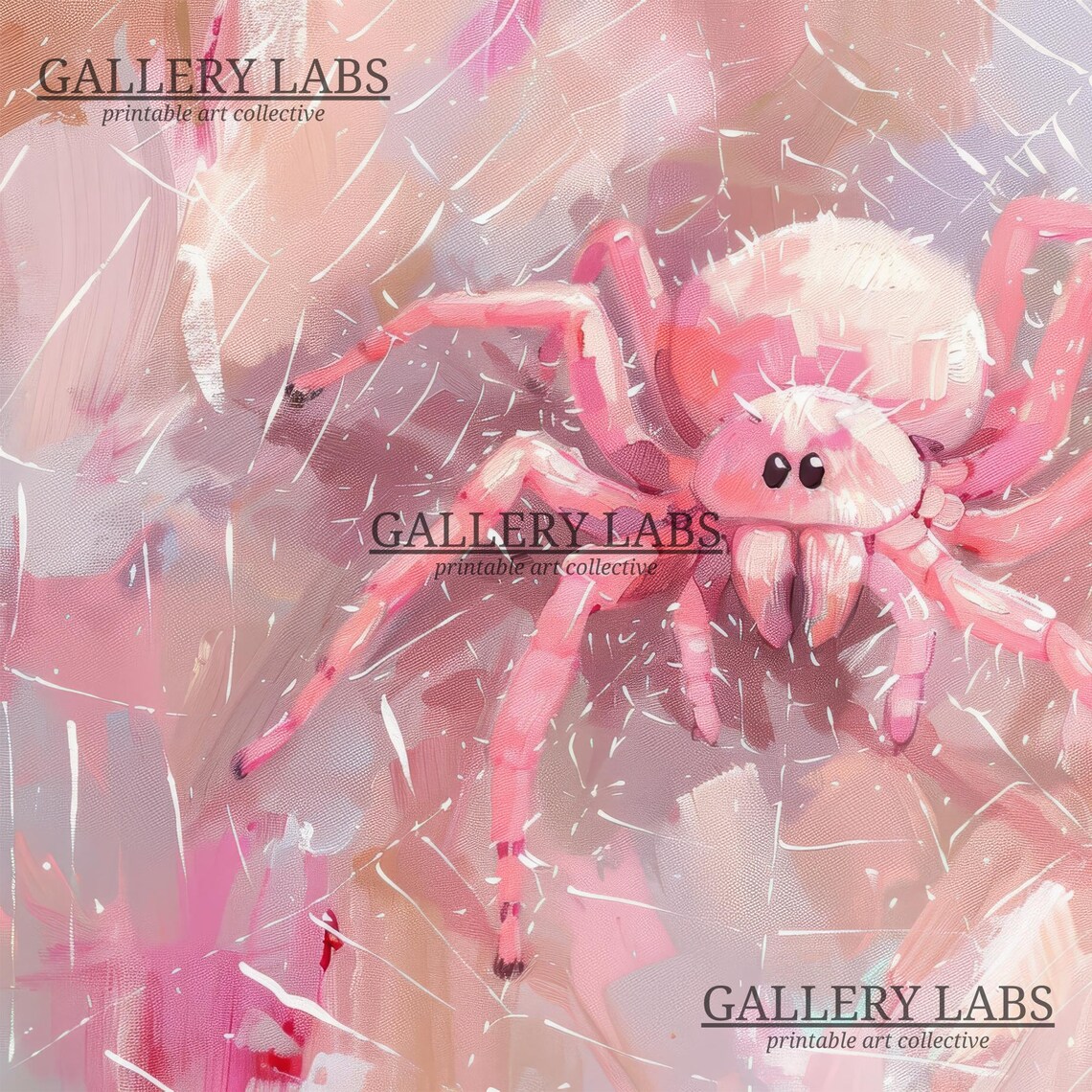 Pink Spider On Web Cute Halloween Oil Painting Spooky Room Poster - Image 4