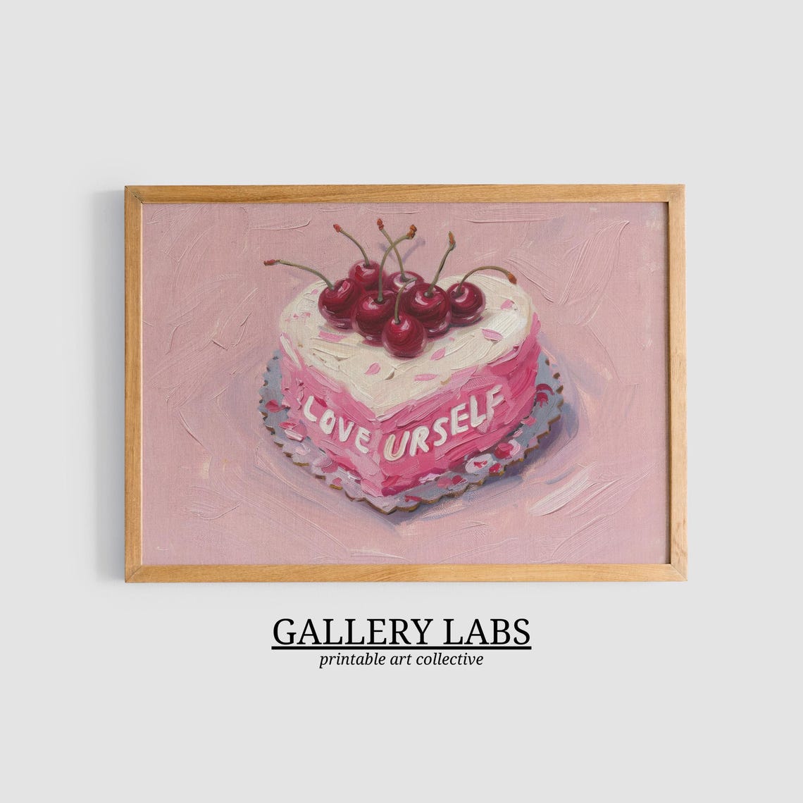 Pink Heart Cake Love Urself Cherries Retro Bakery Painting Wall Poster - Image 3