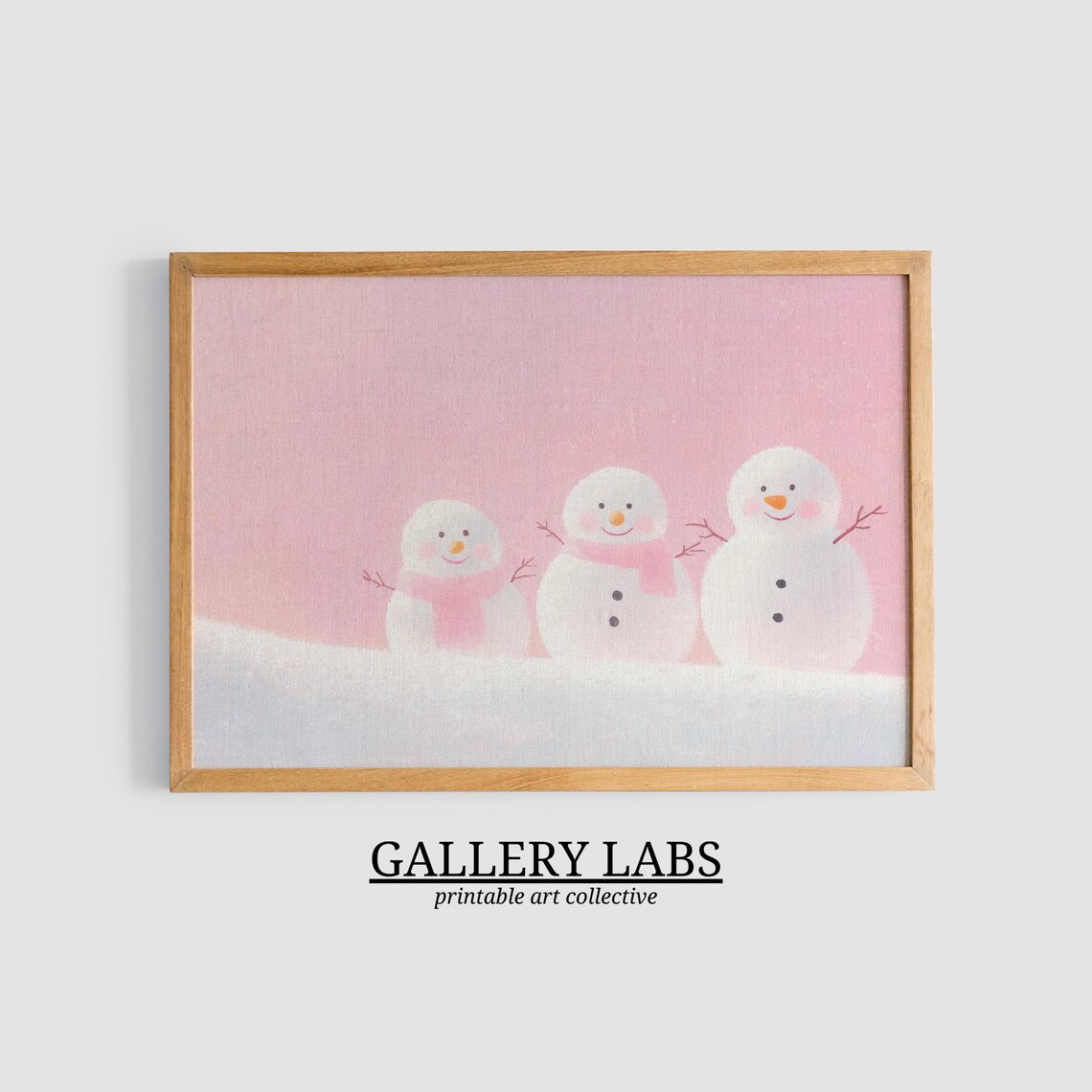 Pink Snowman Christmas Painting Winter Decor Art Print - Image 3