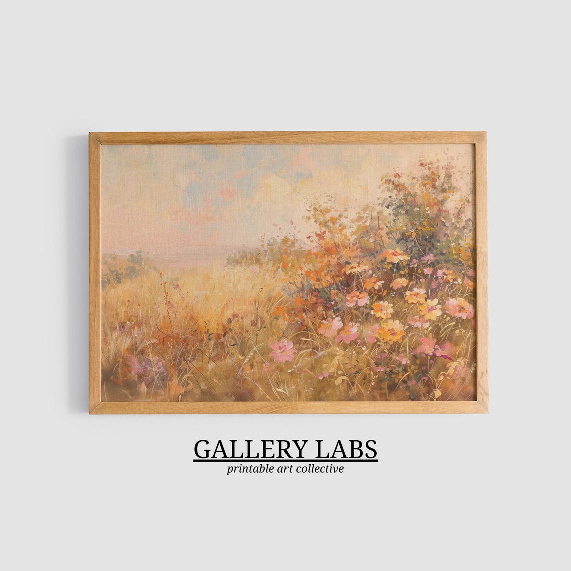 Pink Sky Wildflower Meadow Romantic Fall Meadow Scene Art Print - Image 3