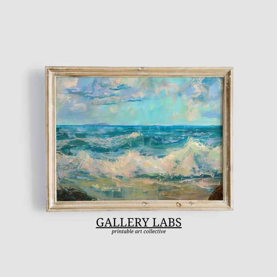 Abstract Blue Ocean Waves Modern Serene Coastal Scene Art Print