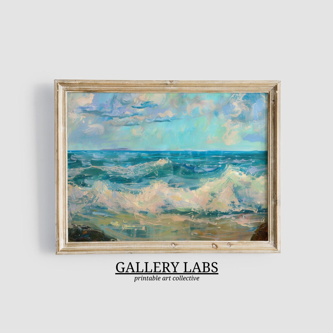 Abstract Blue Ocean Waves Modern Serene Coastal Scene Art Print