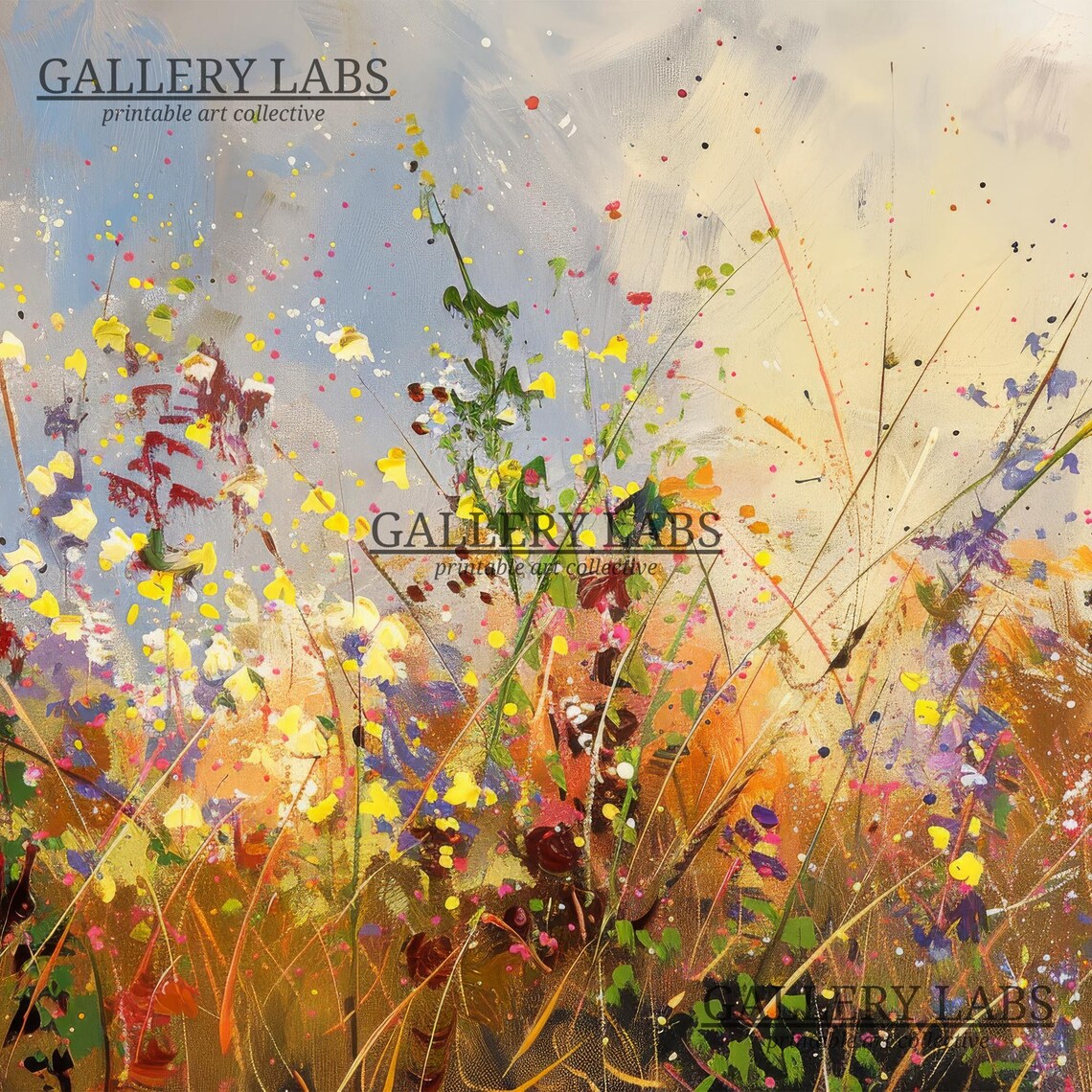 Abstract Wildflower Meadow Autumn Colors Textured Floral Wall Art Print - Image 4