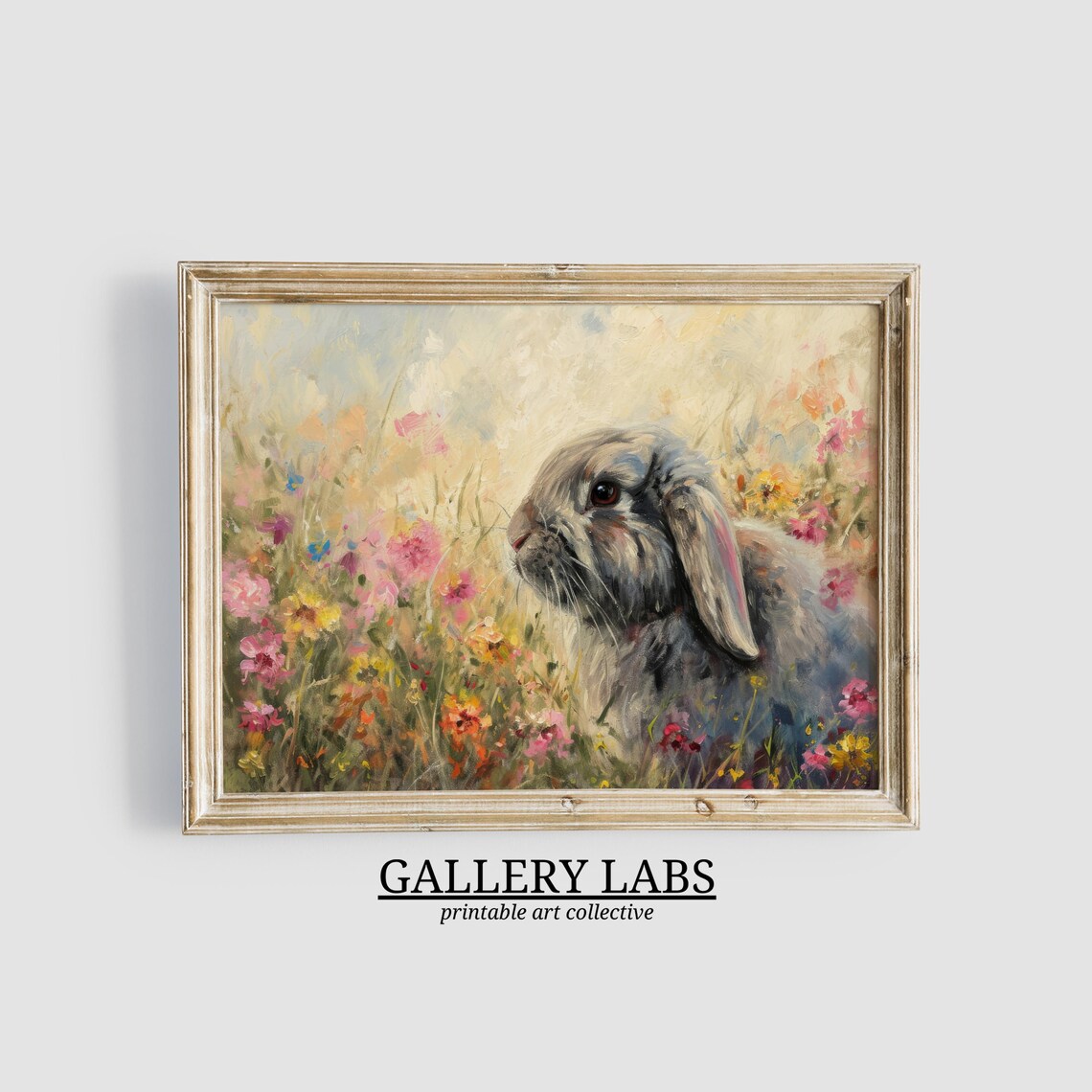 Lop Eared Bunny in Colorful Wildflower Garden Cute Rabbit Art Print