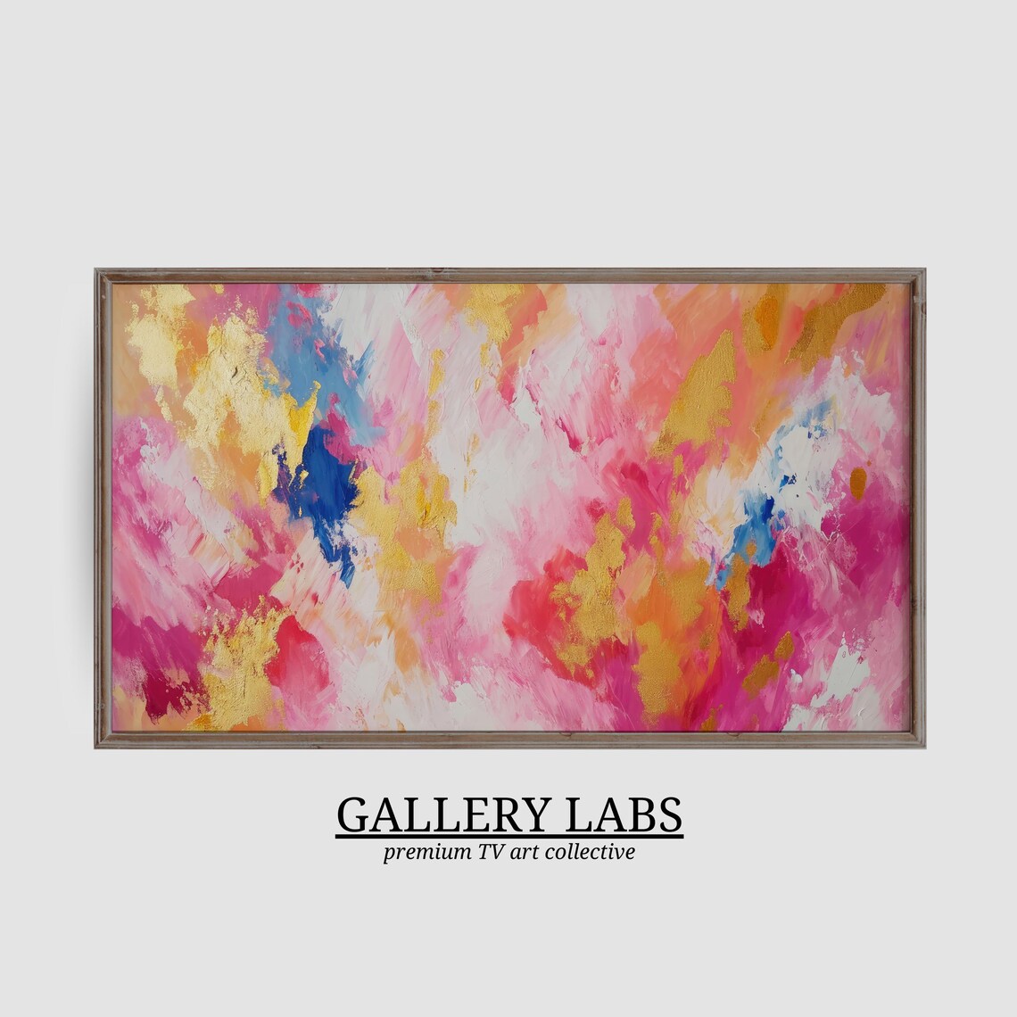 Bold Hot Pink Gold Cream Abstract Brushstrokes Framed TV Art Print - Image 3