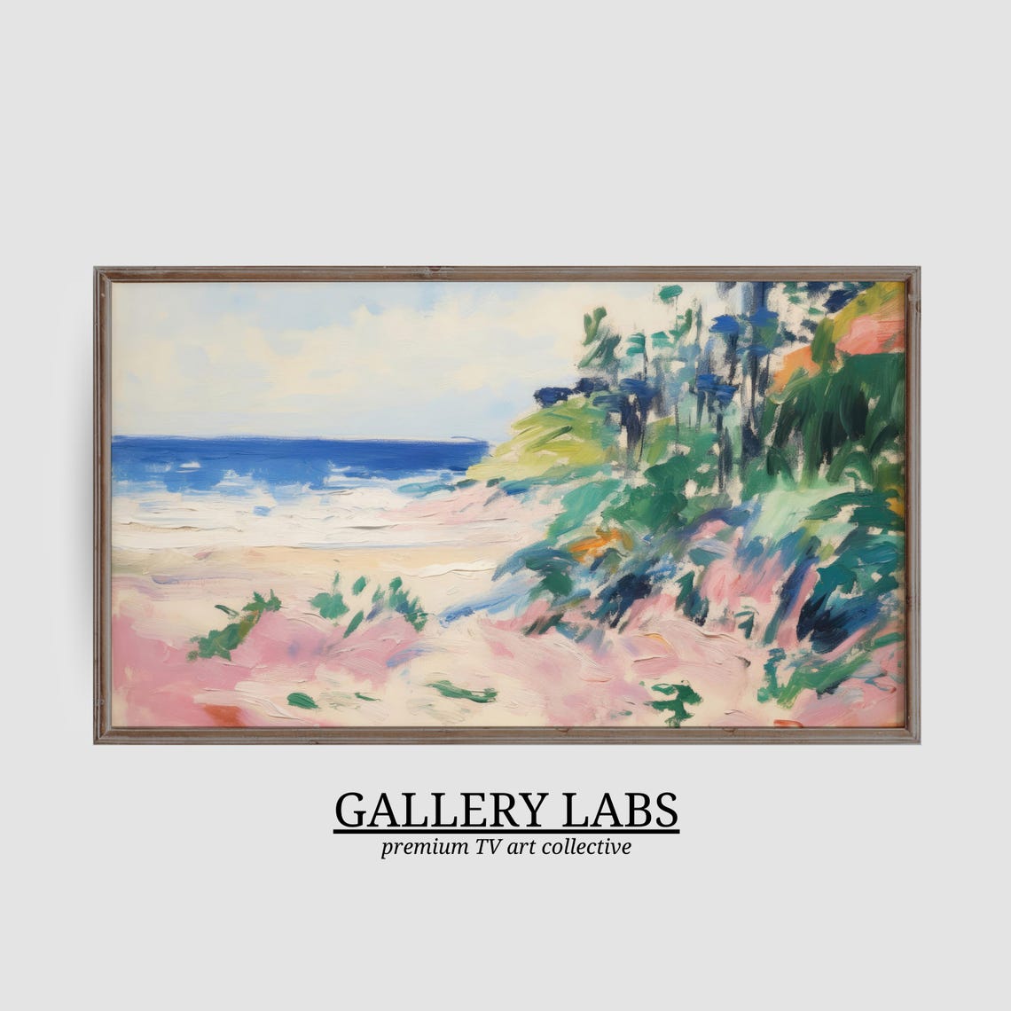 Abstract Pink Beach Dune Grass Blue Ocean Bold Brushstrokes Wall Art - Image 3