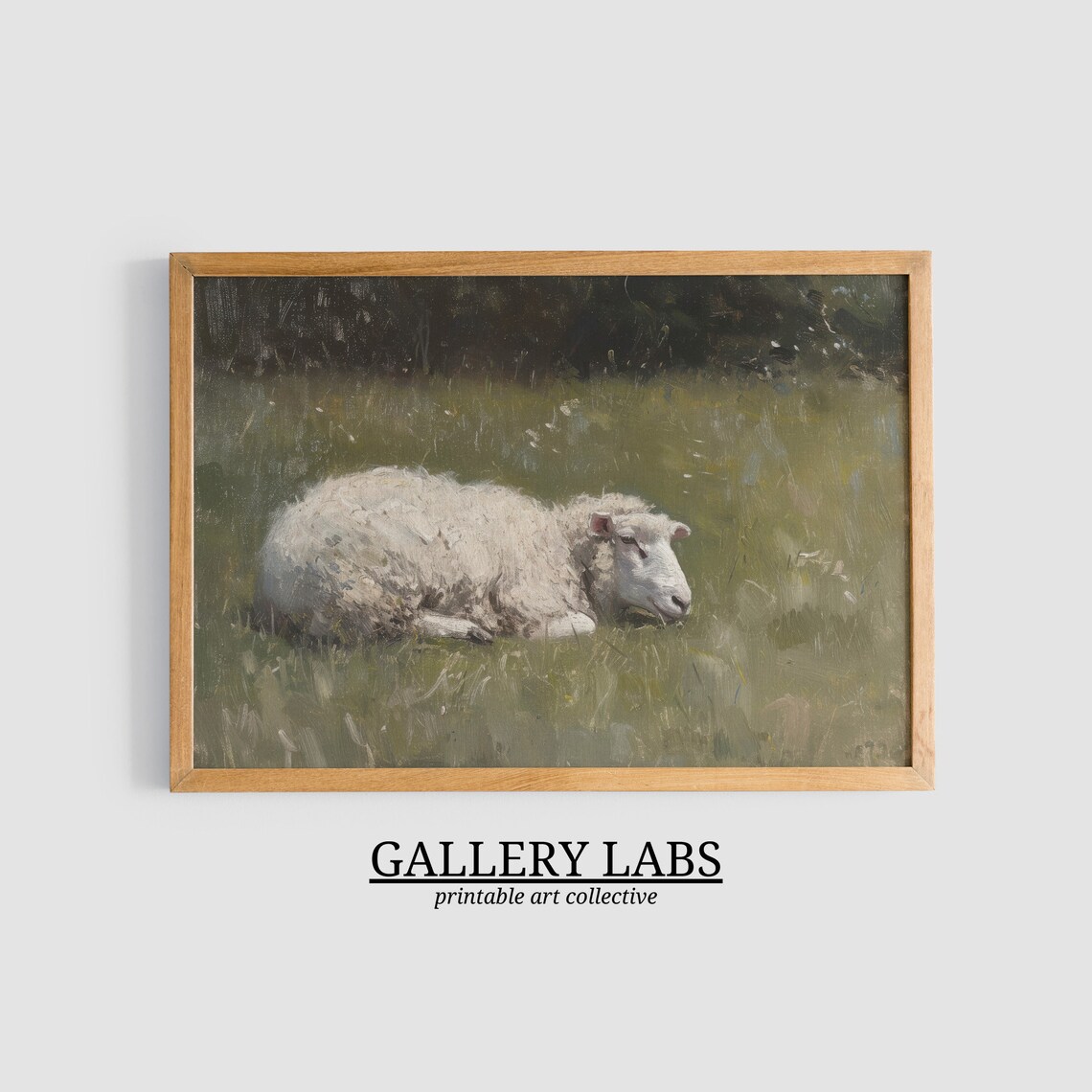 Sheep Resting in Grass Field Vintage Oil Painting Farm Animal Art Print - Image 3