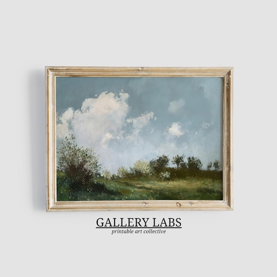 Spring Countryside Landscape Big Clouds Blue Sky Meadow Art Print