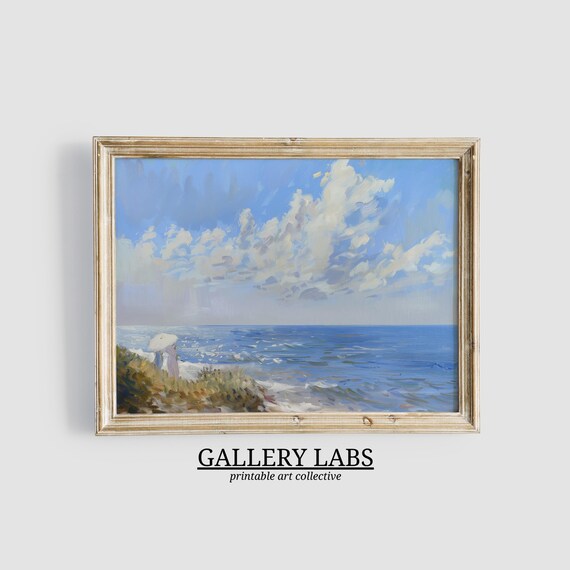 Vintage Blue Ocean Seascape Weathered Coastal Waves Art Print