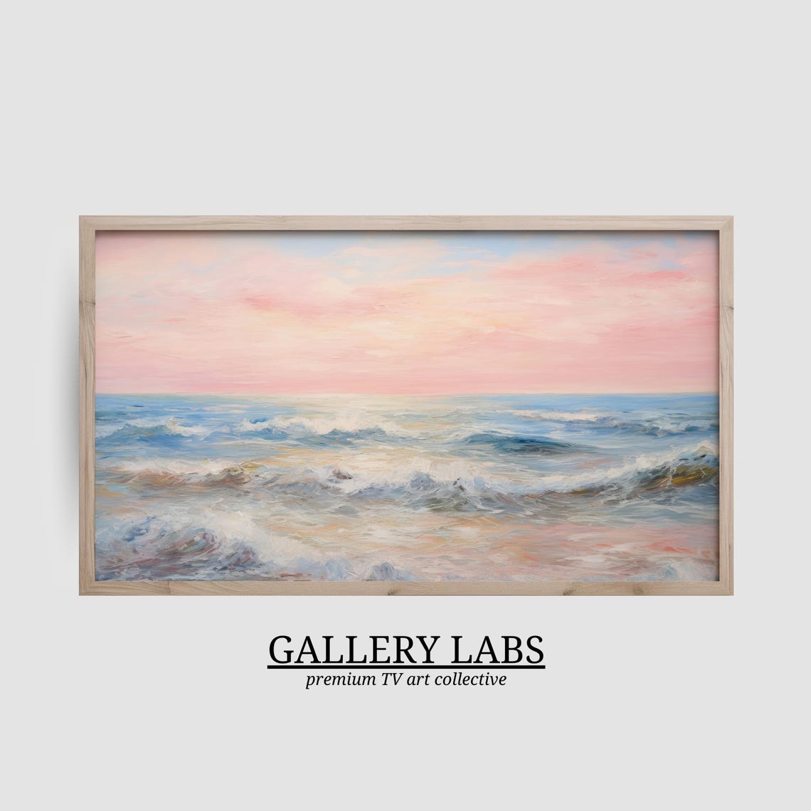 Pink Ocean Waves Seascape Painting Soft Pastel Coastal Wall Art Poster - Image 2