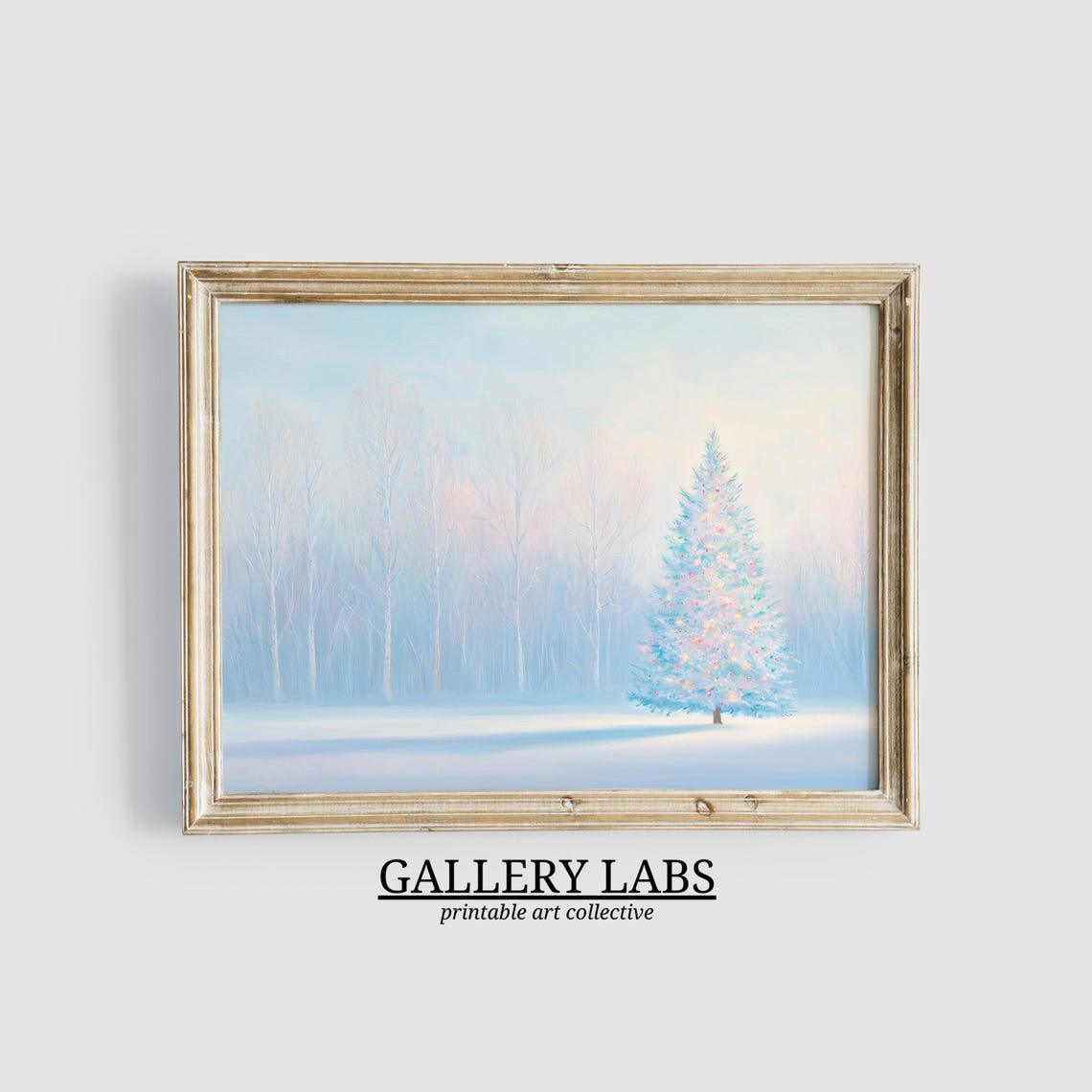Pink Christmas Tree Snowy Birch Forest Winter Wonderland Wall Art