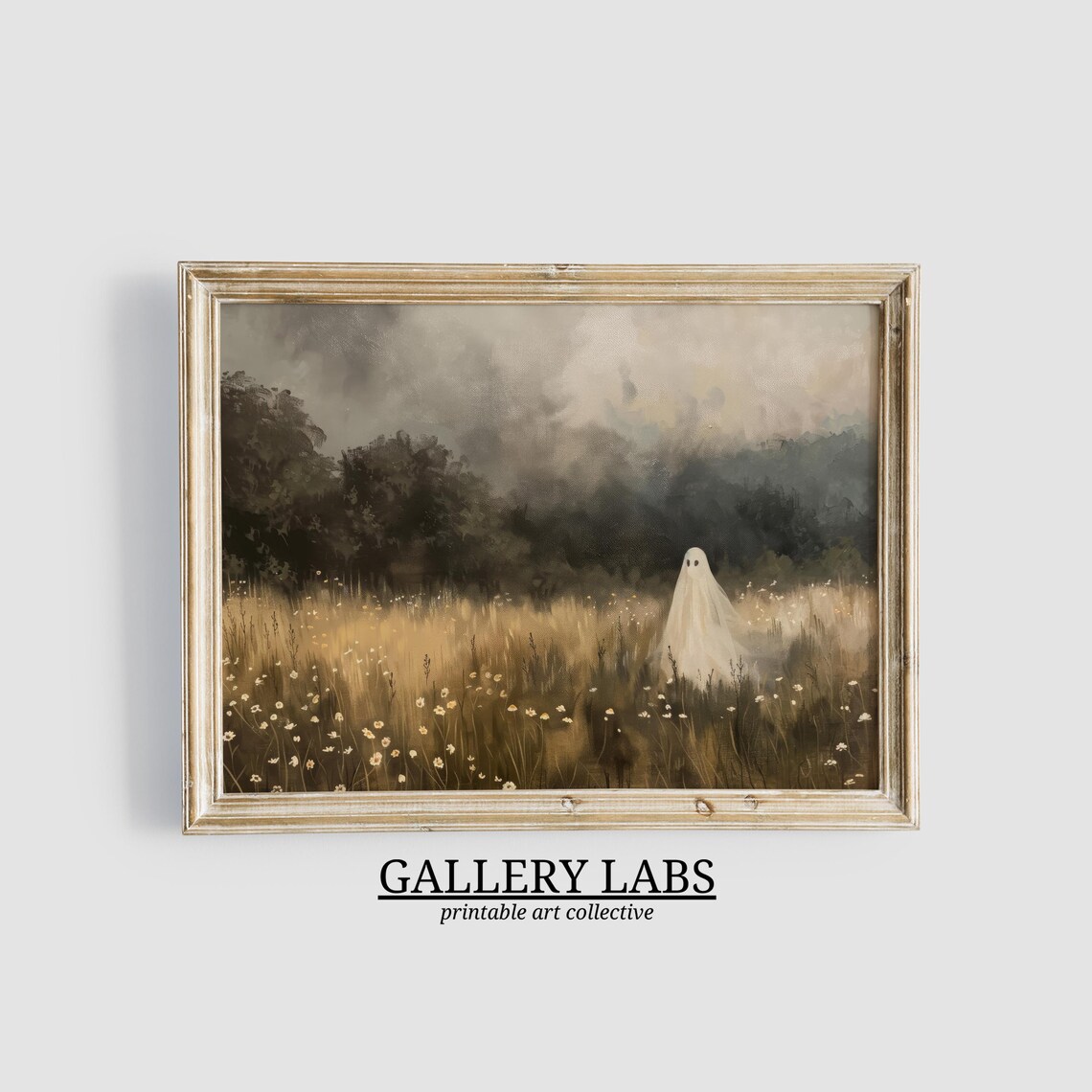 Ghost Wildflower Field Moody Vintage Halloween Scene Wall Art