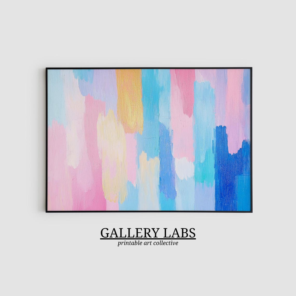 Pastel Abstract Brushstrokes Pink Blue Yellow Modern Wall Art Poster - Image 2