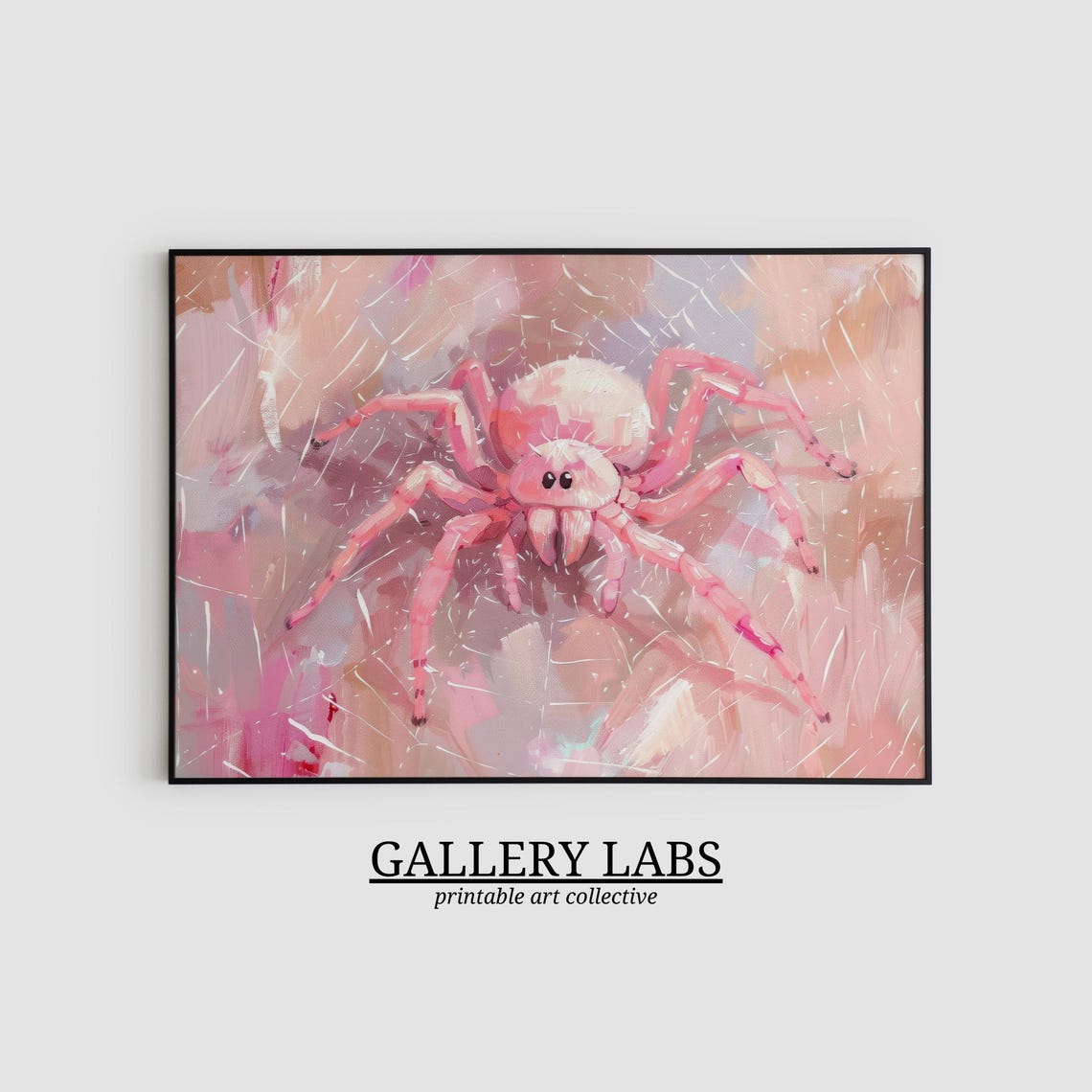 Pink Spider On Web Cute Halloween Oil Painting Spooky Room Poster - Image 2