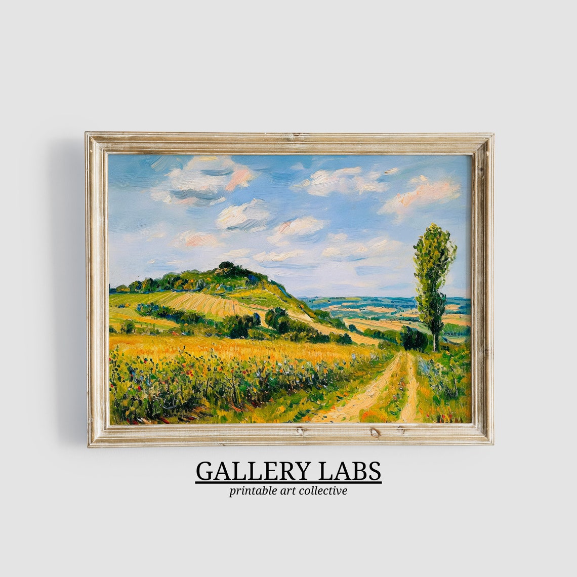 Sunny Wheat Field Hillside Dirt Path Summer Farm Landscape Art Print