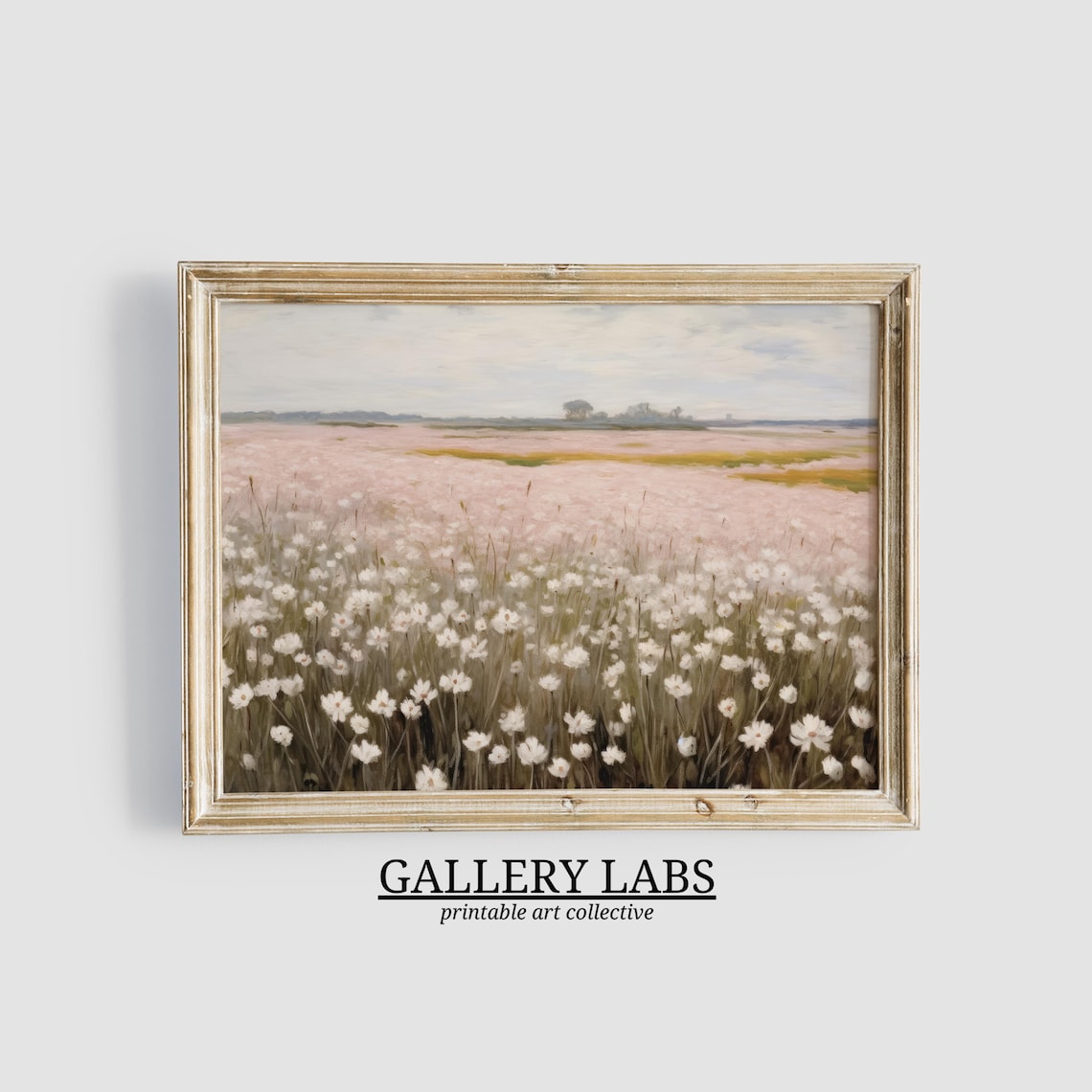 Pink Spring Meadow Art Print, Daisy Field Decor