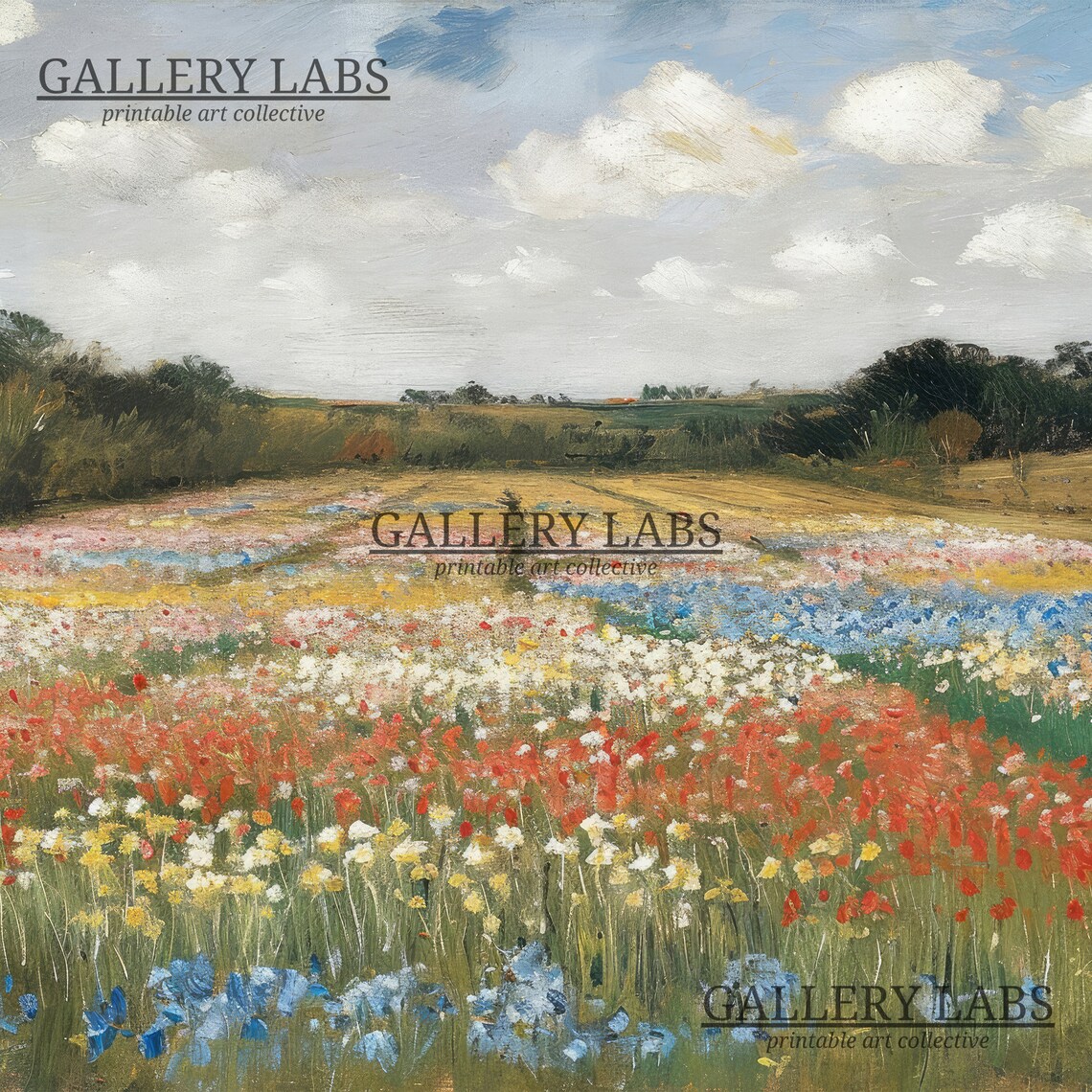 Colorful Wildflower Field Stripes Impressionist Garden Art Print - Image 4