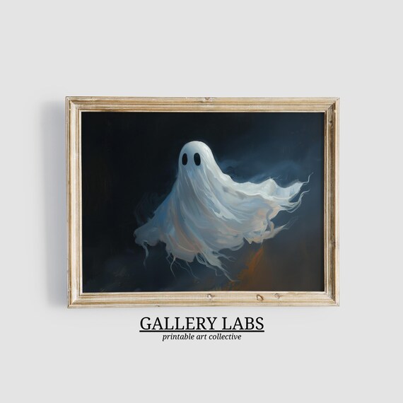Cute Floating Ghost Dark Night Moody Halloween Spooky Wall Art Print