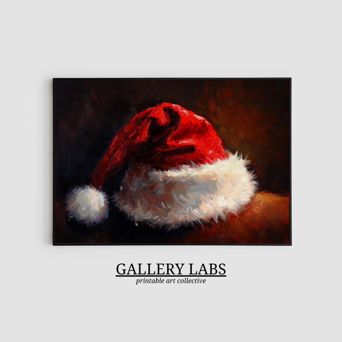 Red Santa Hat Moody Dark Background Classic Oil Painting Style Poster - Image 2