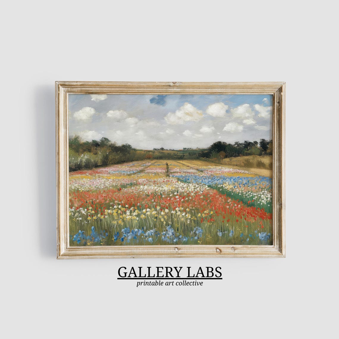 Colorful Wildflower Field Stripes Impressionist Garden Art Print