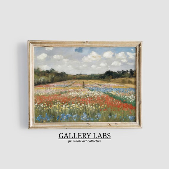 Colorful Wildflower Field Stripes Impressionist Garden Art Print