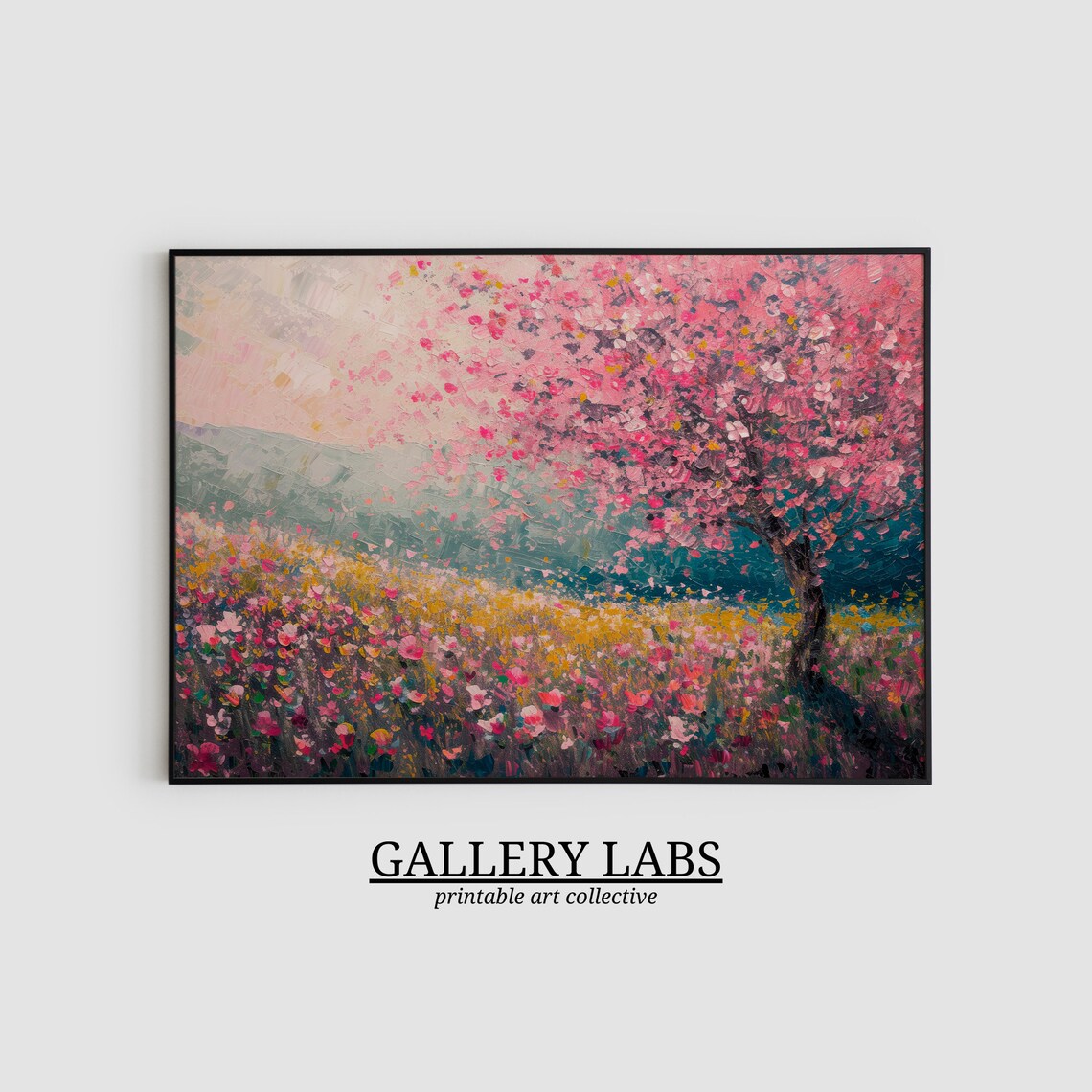 Pink Wildflower Painting, Farmhouse Spring Landscape Art Print - Image 2