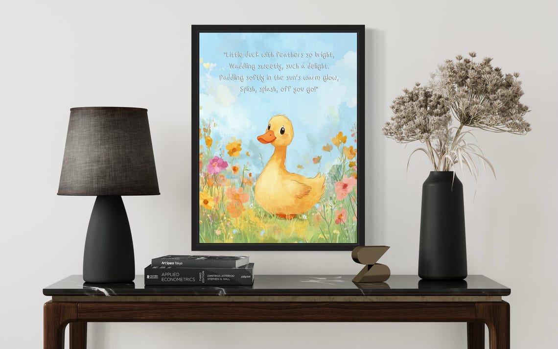 Yellow Duckling with Its Splashy Pond Poem Nursery Wall Poster - Image 2