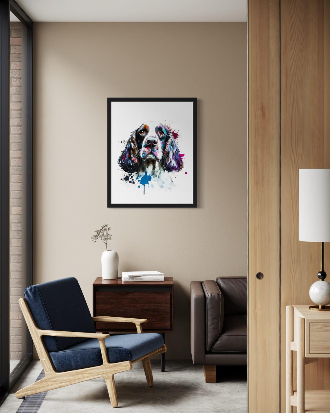 English Springer Spaniel Watercolor Splash Portrait Dog Art Poster - Image 2