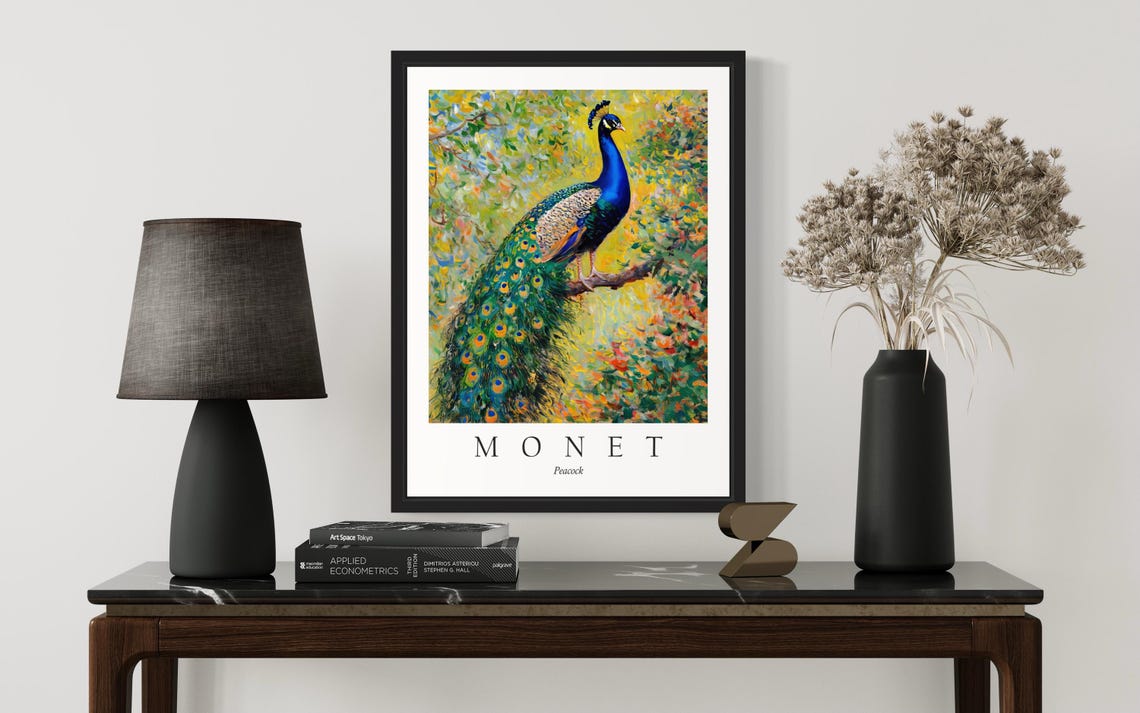 Peacock Bird, Monet-Inspired Art Print - Image 3