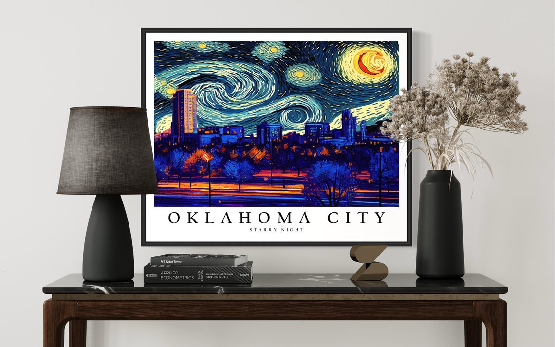 Oklahoma City Starry Night Skyline Downtown Night Glow City Art Poster - Image 3