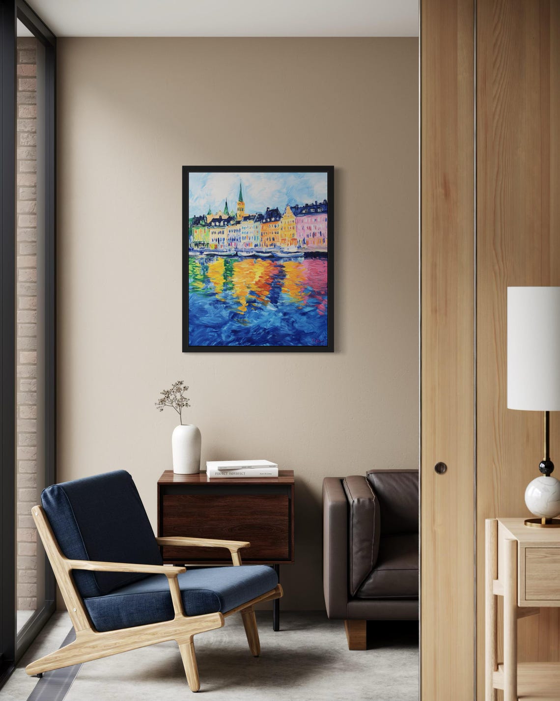 Stockholm Sweden Waterfront Reflections Monet Style Harbor Poster - Image 2