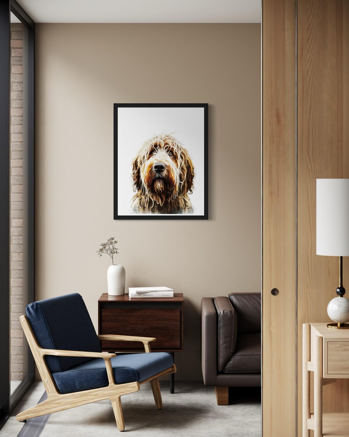 Shaggy Otterhound Dog Warm Brown Coat Watercolor Portrait Poster - Image 2