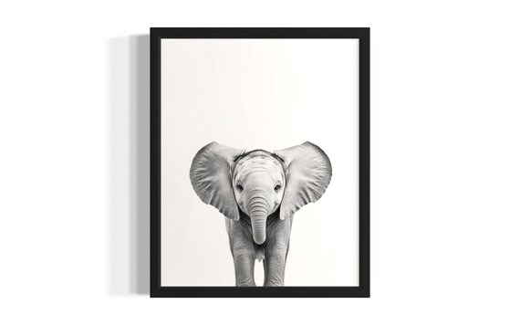African Elephant Animal Black And White Poster Art Print Living Room Wall Original Paint Artwork Decor