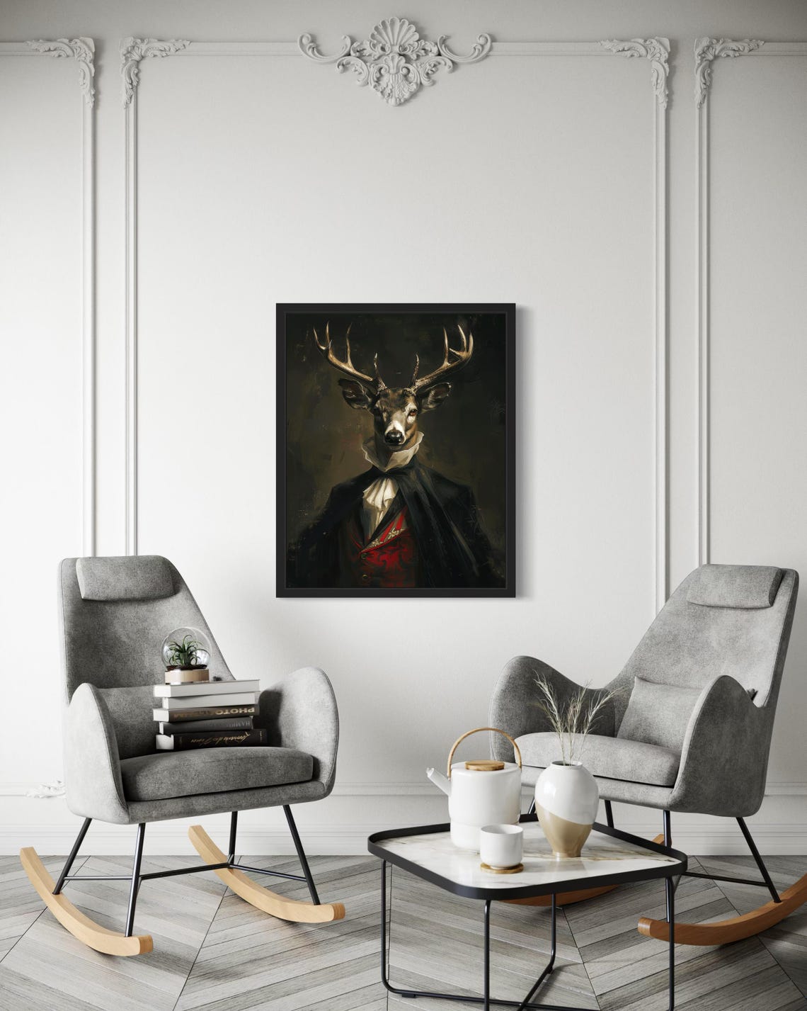 Red Eyed Stag Deer Vampire With Antlers Gothic Portrait Poster - Image 3