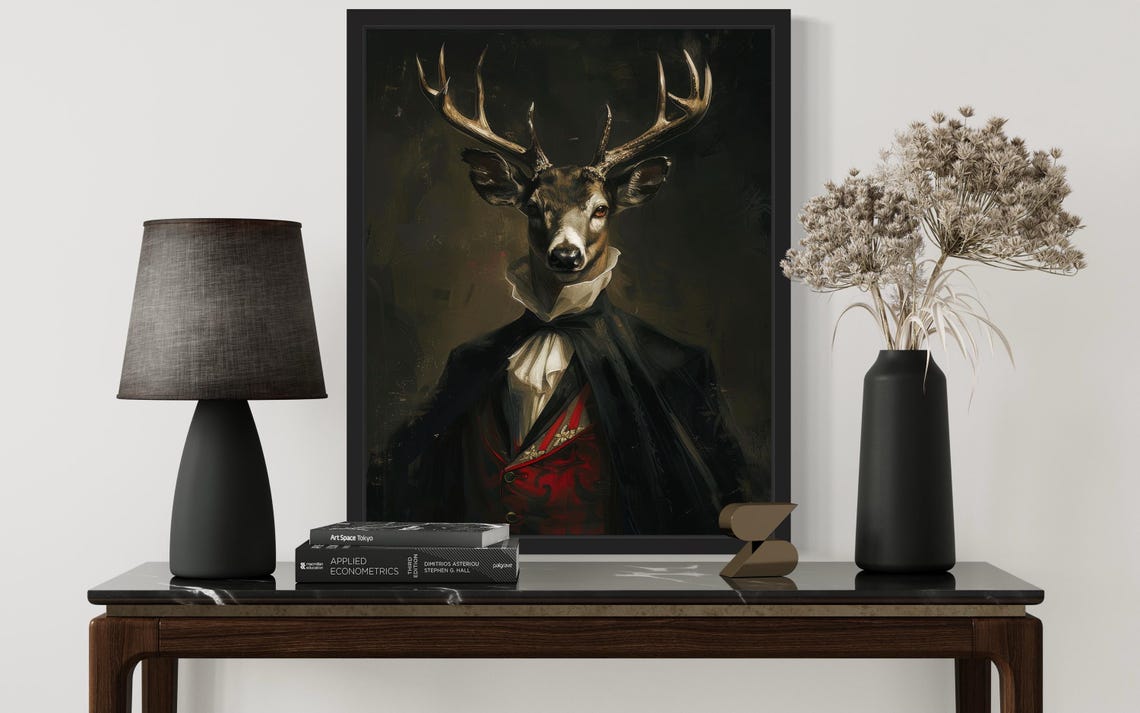 Red Eyed Stag Deer Vampire With Antlers Gothic Portrait Poster - Image 2