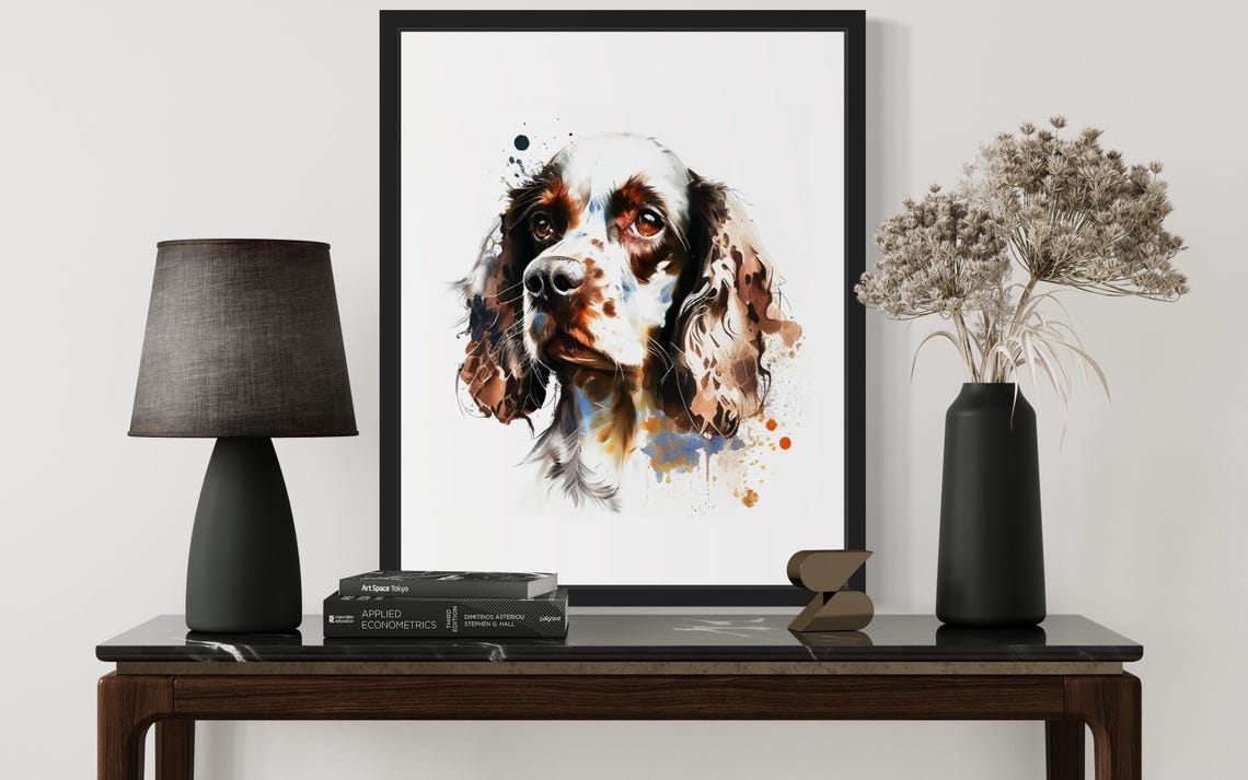 Spaniel Brown White Dog Watercolor Portrait Long Ears Poster - Image 3
