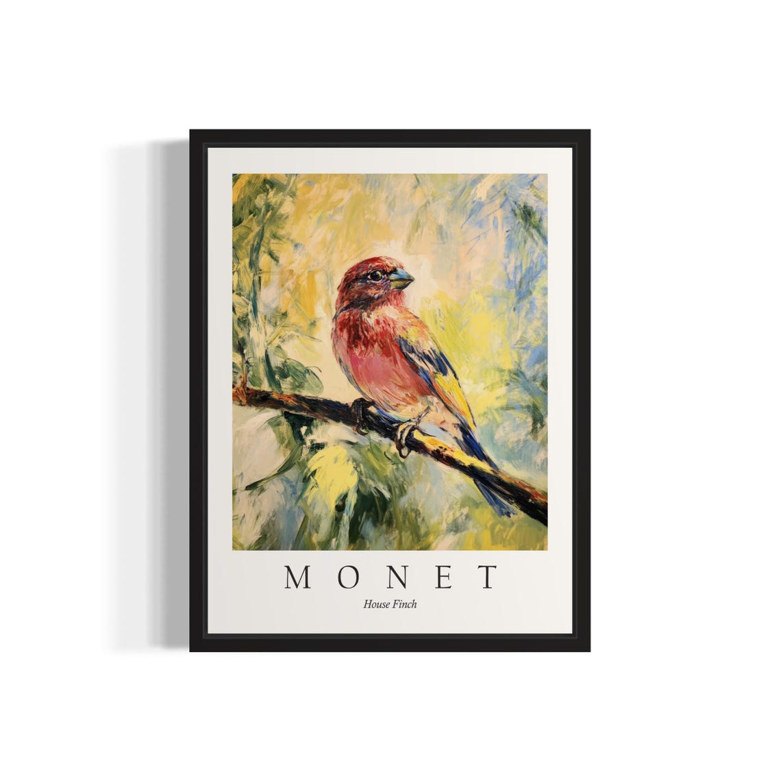 House Finch on Branch in Monet Style Impressionist Art Poster