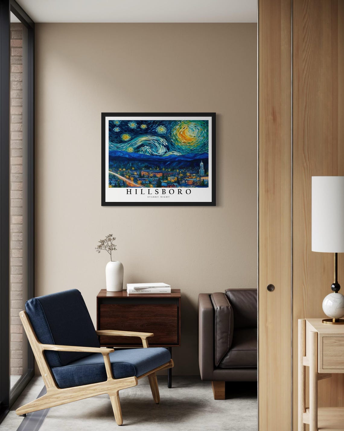 Hillsboro Oregon Small Town Nightscape Starry Night Art Poster - Image 2