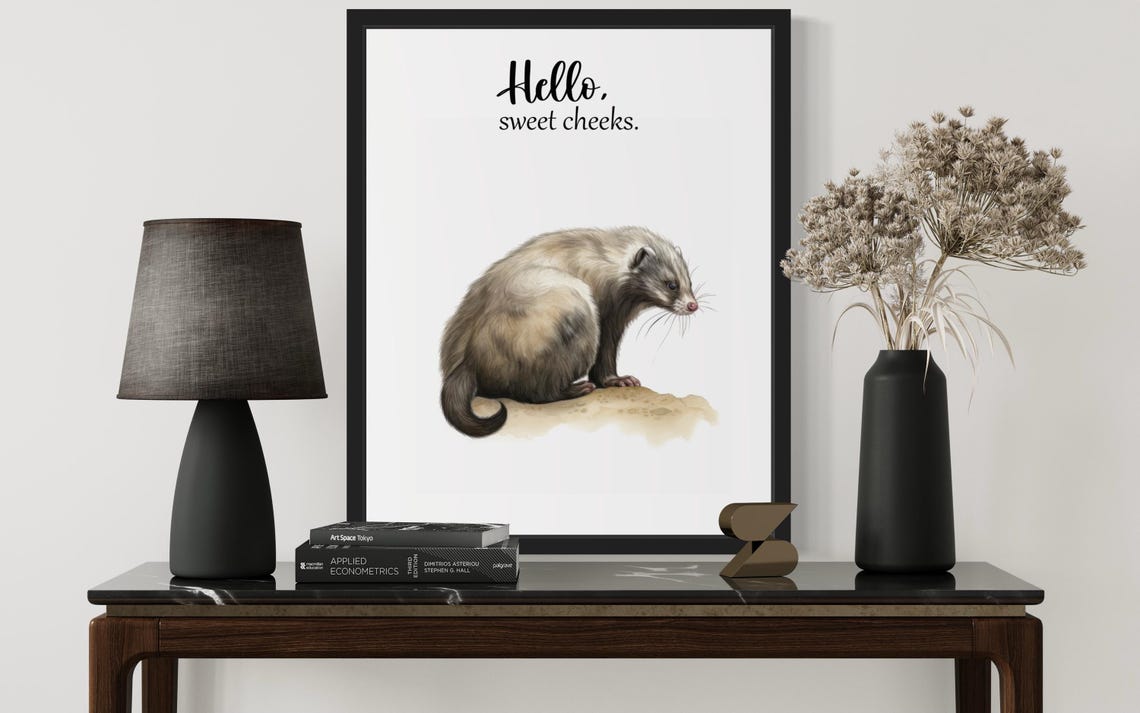 Crouching Ferret Hello Sweet Cheeks Funny Animal Bathroom Poster - Image 3