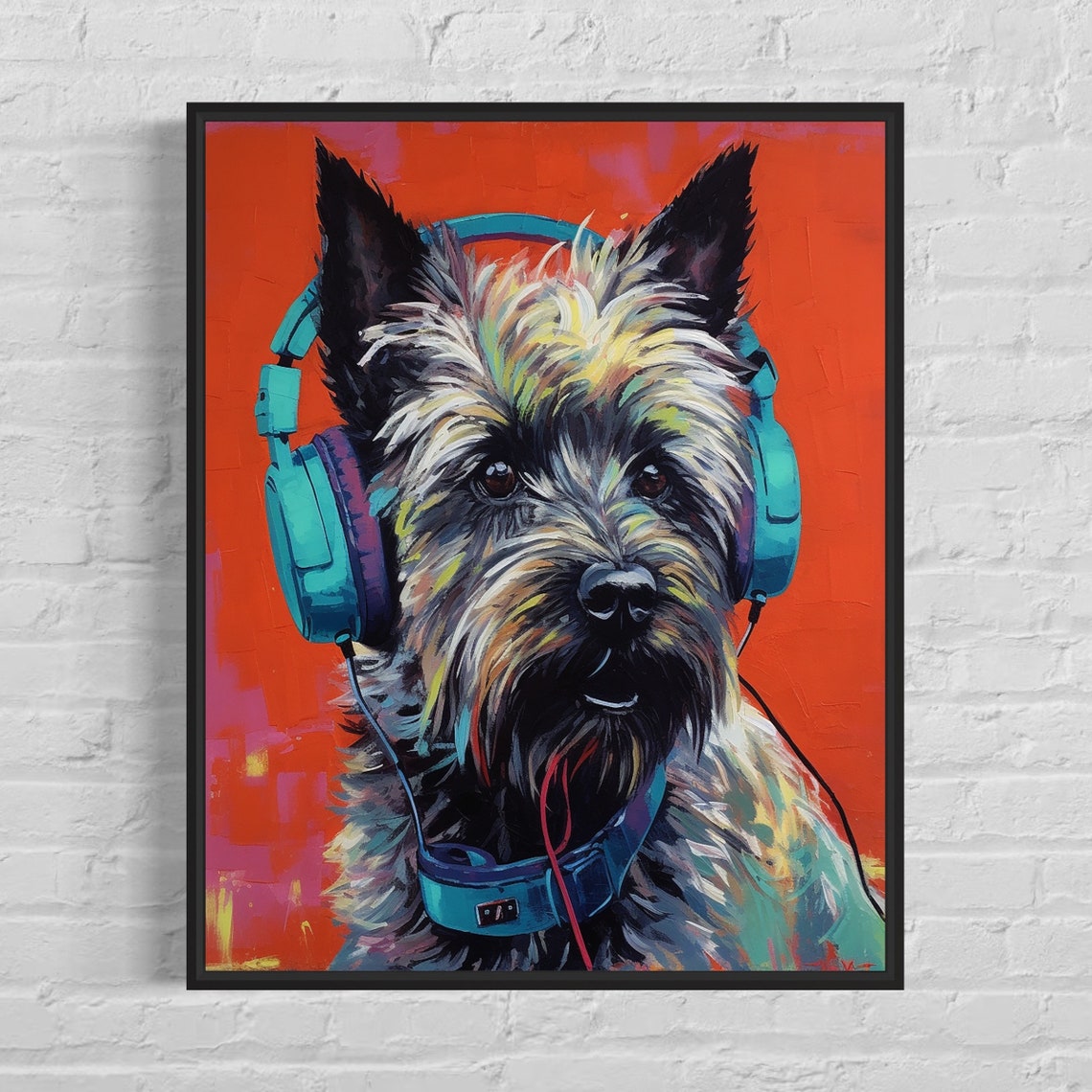 Cairn Terrier Wearing Headphones Colorful Pop Art Dog Poster