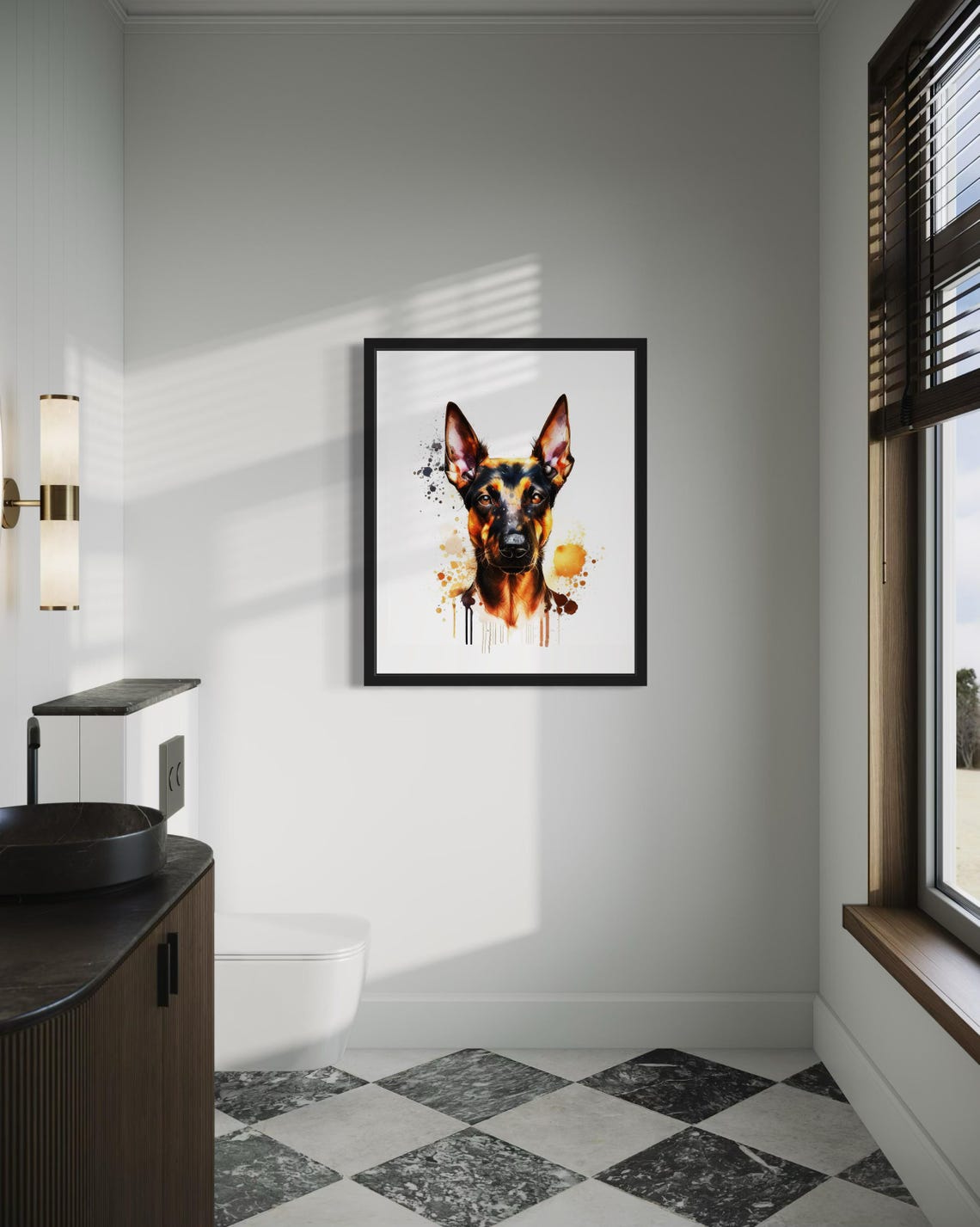 German Pinscher Black Tan Sleek Dog Watercolor Portrait Poster - Image 4