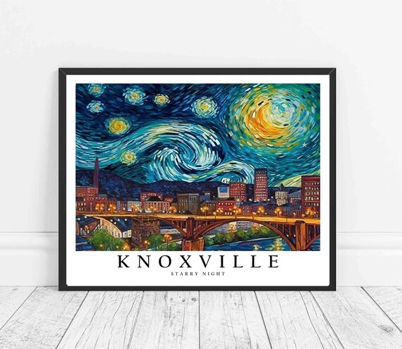 Knoxville Starry Night Bridge River Skyline Moonlit Painting Poster