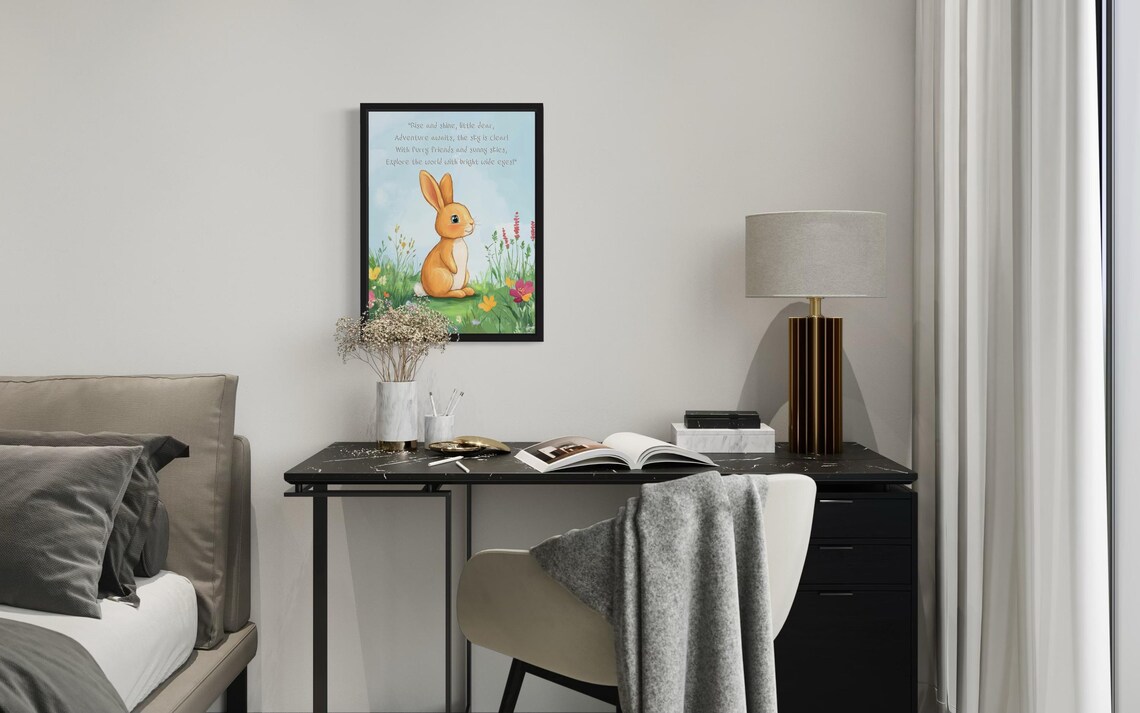 Cute Baby Bunny with Happy Adventure Poem Nursery Wall Poster - Image 3