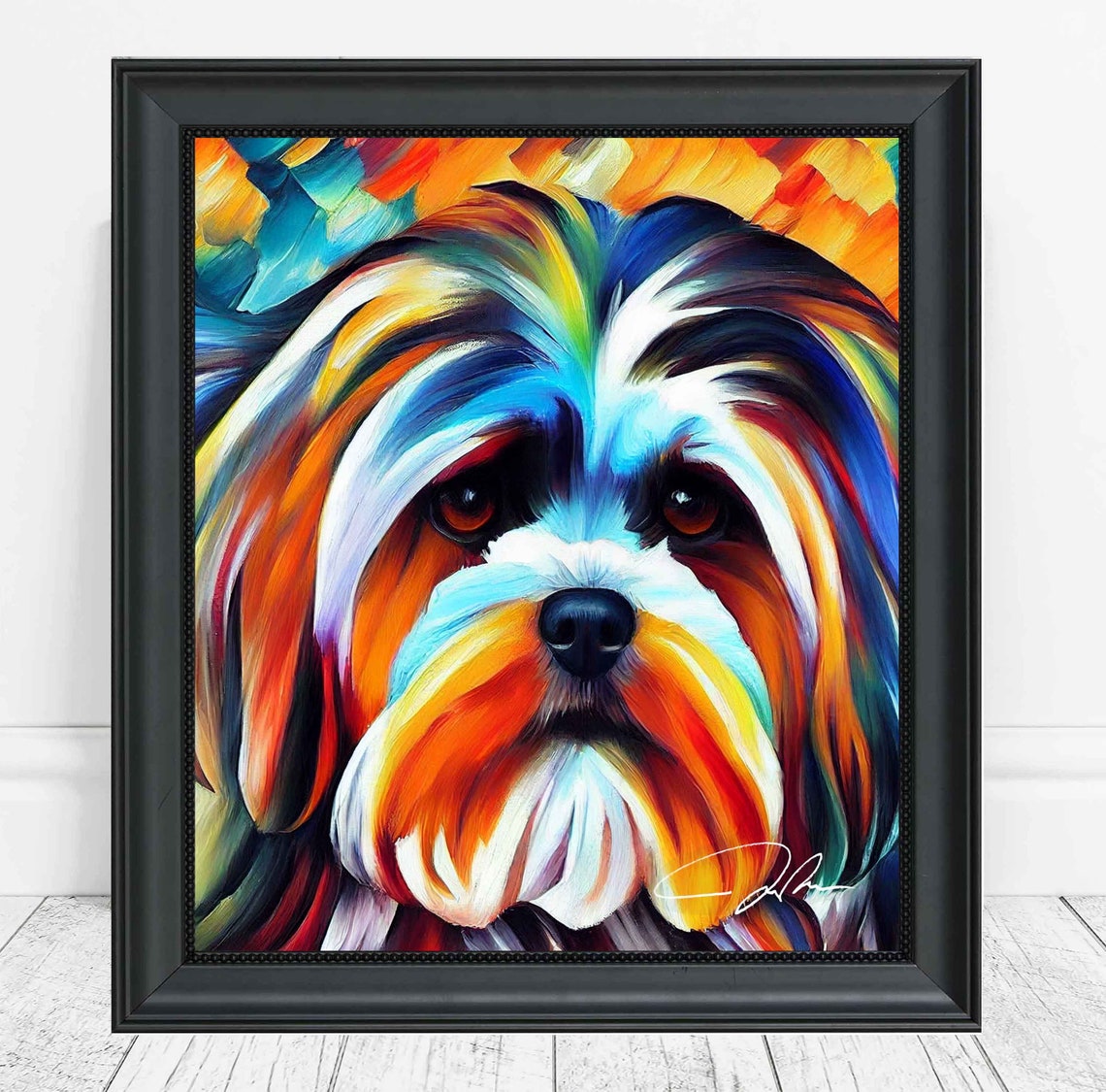 Lhasa Apso Dog Rainbow Abstract Oil Portrait Colorful Art Poster