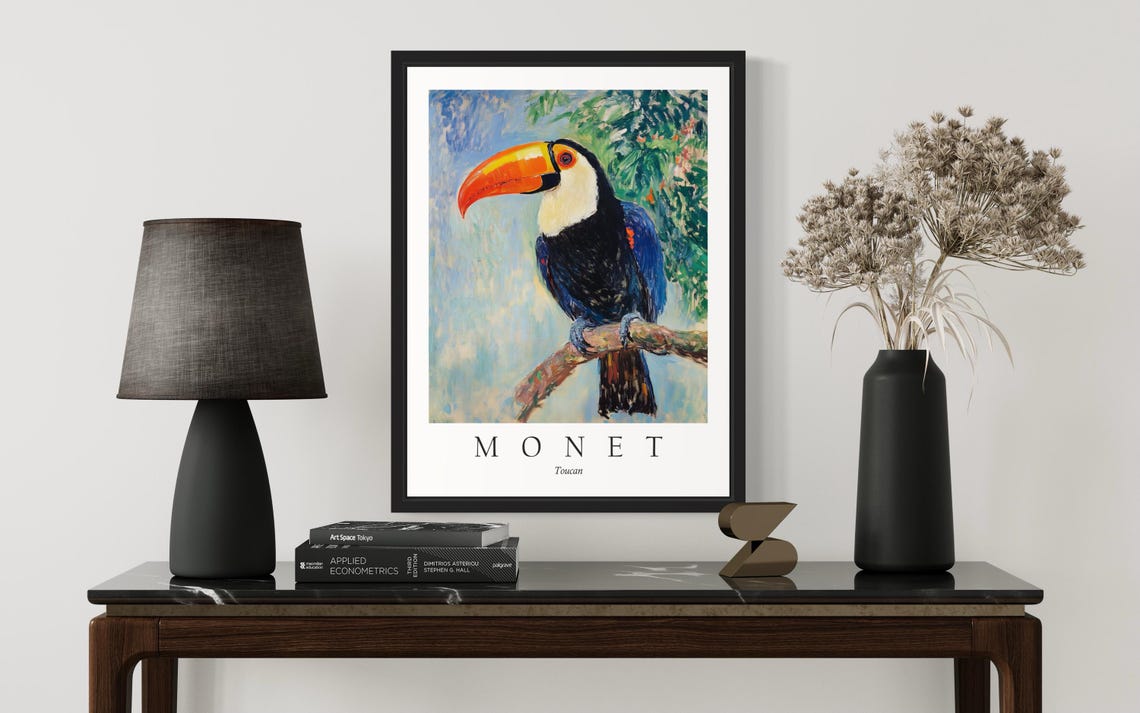 Toco Toucan with Bright Orange Beak on Branch Monet Style Bird Poster - Image 3