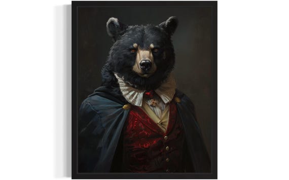 Bear Vampire Art Print Poster Gothic Original Artwork Portrait Vintage Prints Decor