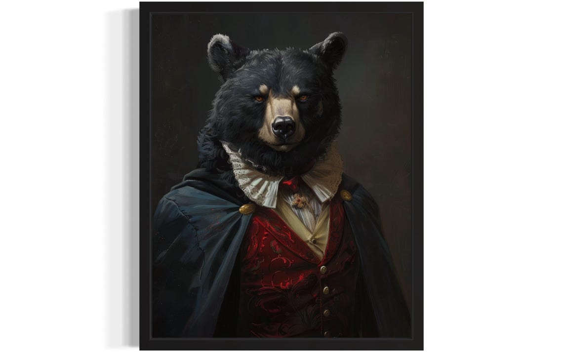 Black Bear Vampire Portrait Gothic Victorian Costume Art Poster