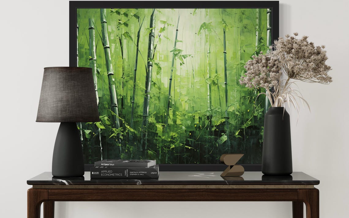 Green Bamboo Theme Abstract Art Print - Image 3