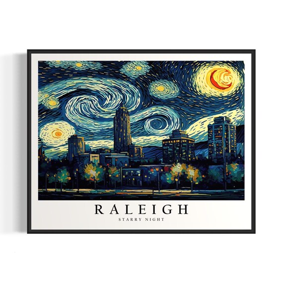 Raleigh Starry Night City Towers Under Moonlit Skyline Poster