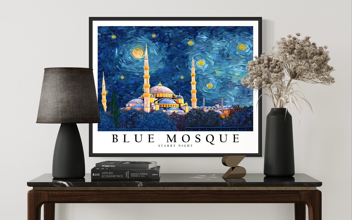 Blue Mosque Istanbul Turkey Van Gogh Starry Night Landmark Poster - Image 2